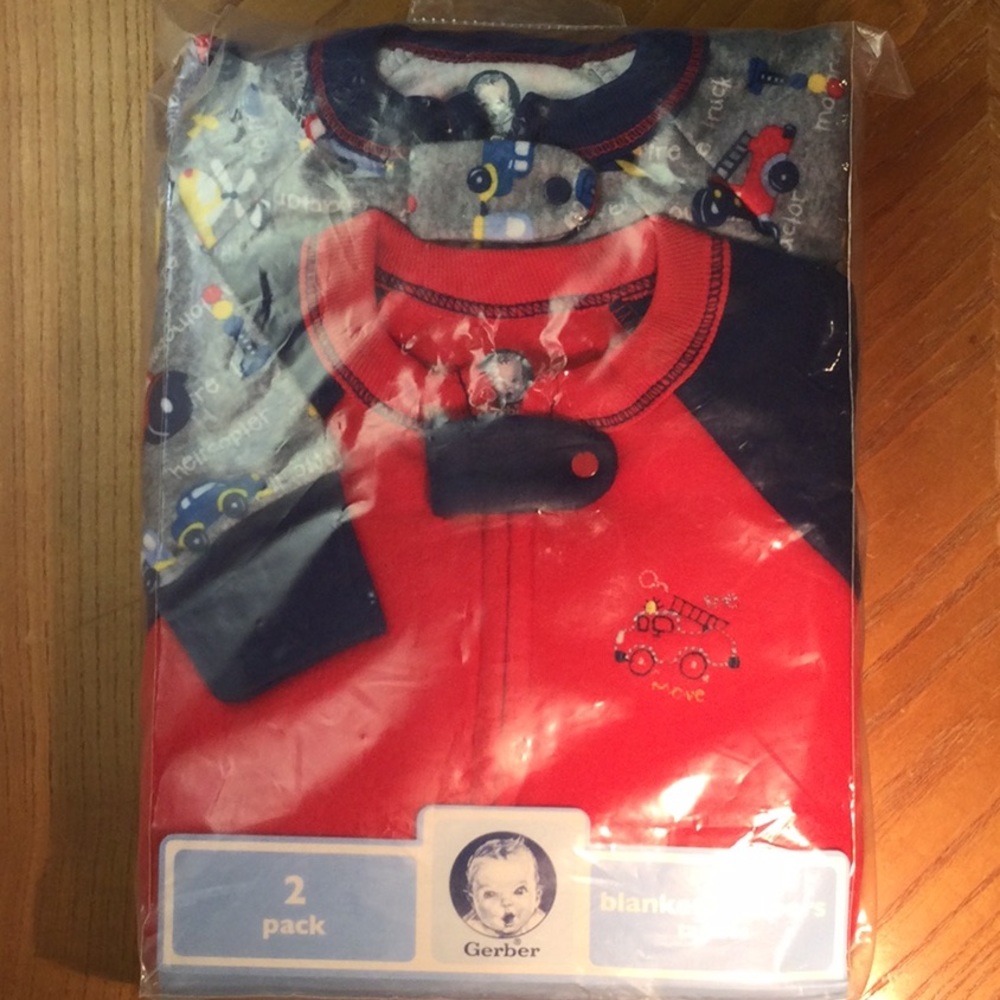 Gerber 2Pack Blanket Sleepers, fire engine, vehicles, red/navy/gray, size 18m